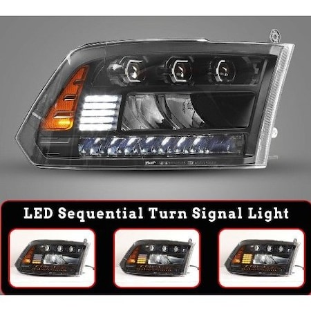 Renegade Fullled High/Low Beam Sequentail Head Light - Black/Clear CHRNG0675-B-SQ